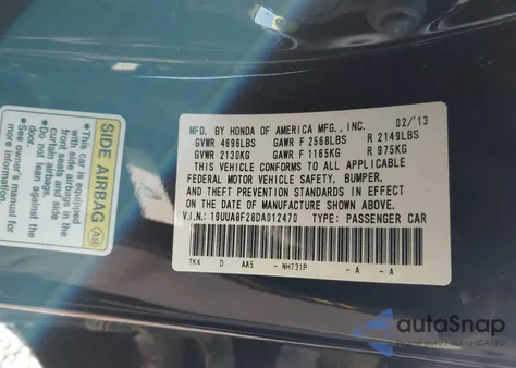 2013 Acura Tl 3.5 from USA, damaged, VIN 19UUA8F28DA012470